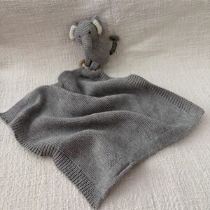 Modern Baby Elephant Gray Lovey Knit Pink Security Blanket 13.5" Soft Gift